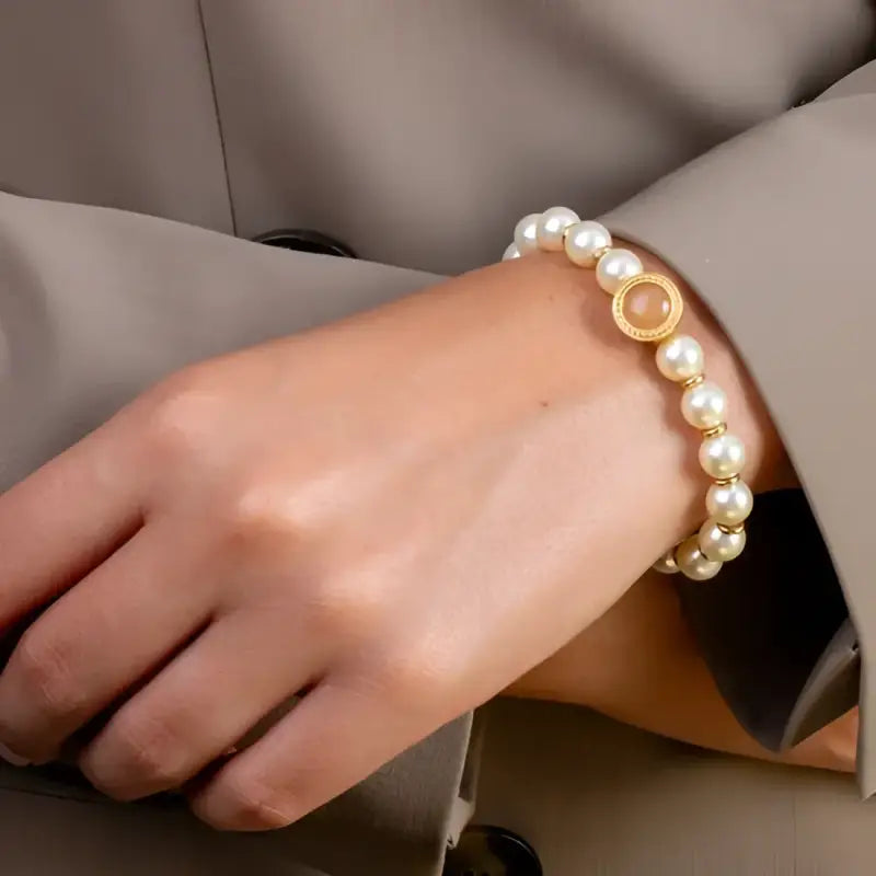 Pearl en gouden armband Melano Vivid Valencia Armband Crystal Cream Pearl Goud