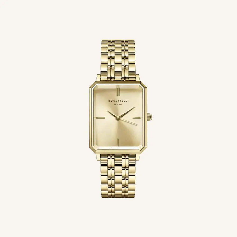 Gold-tonen rechthoekig horloge voor Rosefield Octagon Champagne Steel Gold style