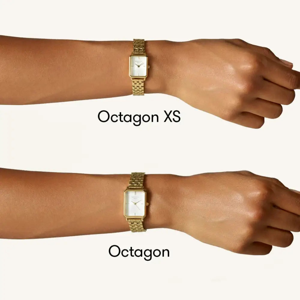 Goud horloges met octagon XS white en white sunray steel van Rosefield, zilverkleurig