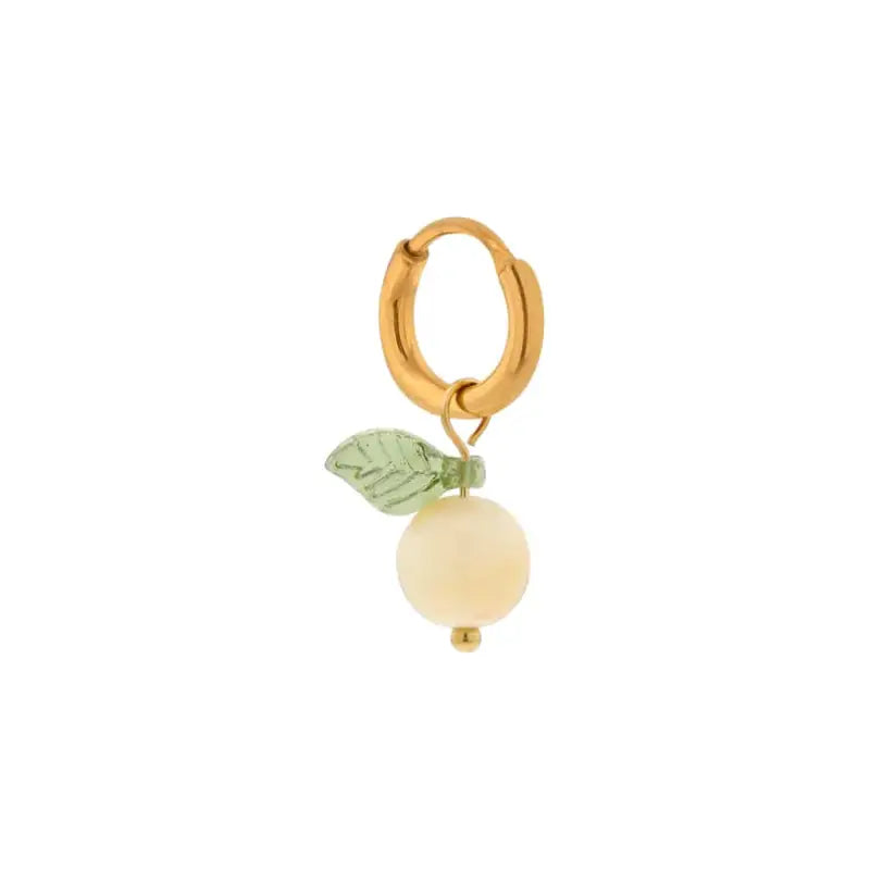 Gold hoop oorbellen met parel en groene blad charm voor Kiki Lemon Spritz limonade stijl
