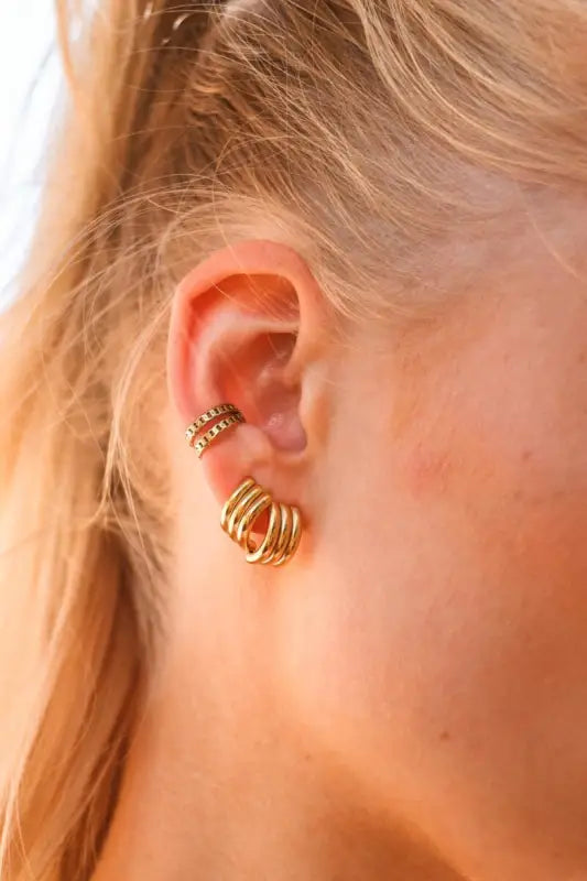 Oorbel met goud, Label Kiki Double Stripe Hoop voor vrouwen, stijlvolle double stripe hoop