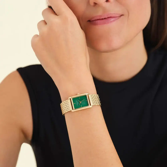 Gouden horloge met groene wijzerplaat van Rosefield Heirloom Dial Steel Gold