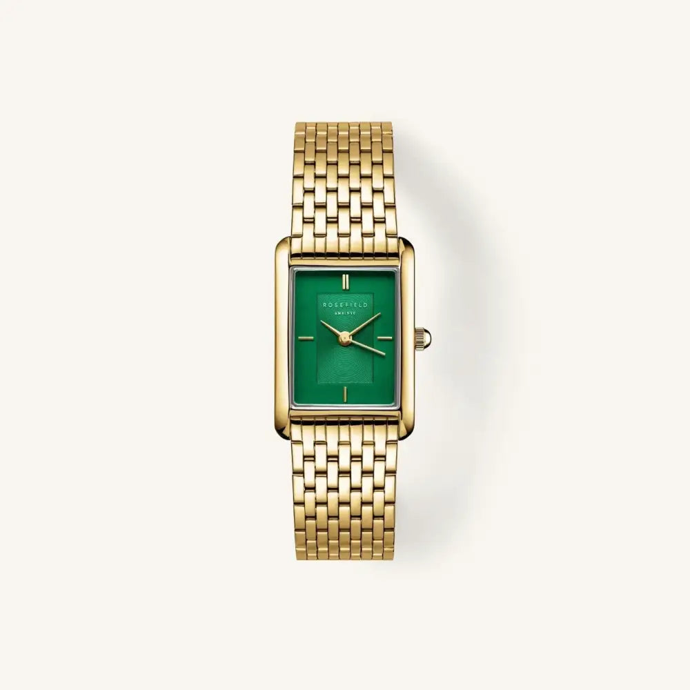 Gold polshorloge met groene wijzerplaat uit Rosefield Heirloom Dial Steel Gold