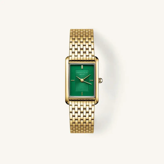 Gold polshorloge met groene wijzerplaat uit Rosefield Heirloom Dial Steel Gold