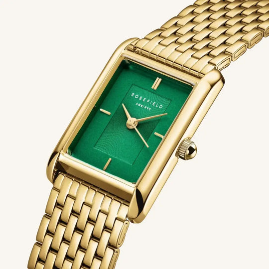 Gold-tone rechthoekige horloge met groene wijzerplaat van Rosefield Heirloom Dial Steel