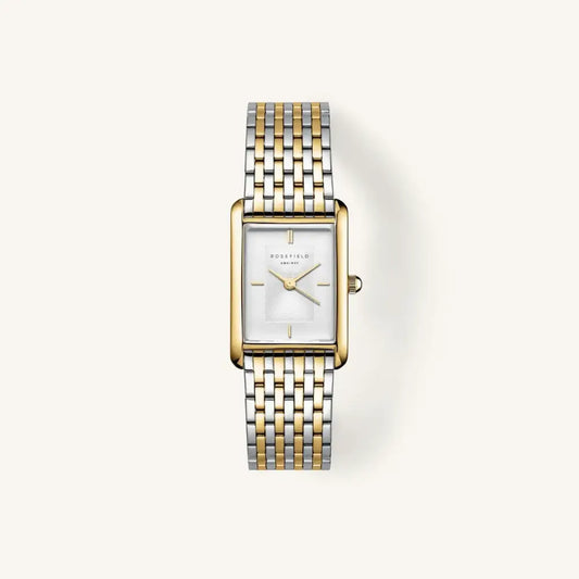 Twee-tonen rechthoekige horloge met Rosefield Heirloom White Dial Duotone en wit wijzerwerk