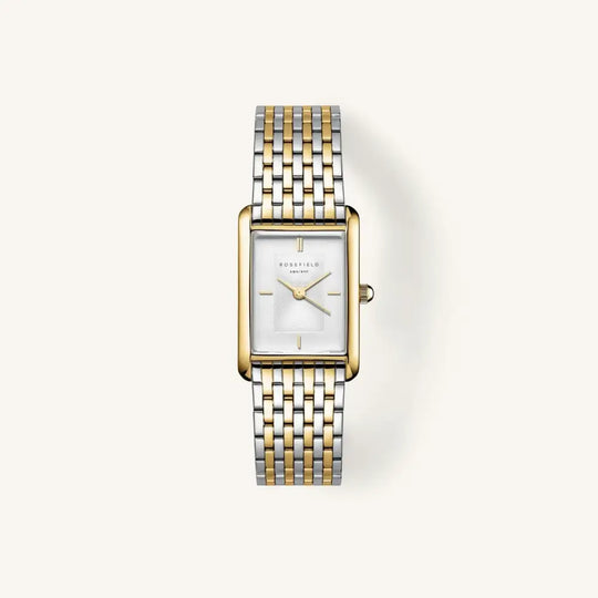 Twee-tonen rechthoekige horloge met Rosefield Heirloom White Dial Duotone en wit wijzerwerk
