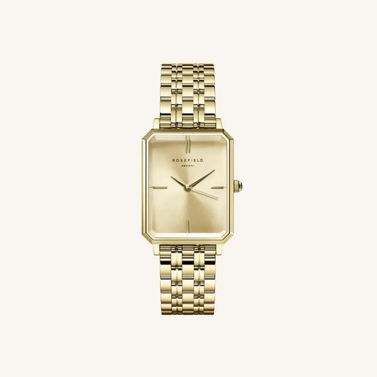 Gold-tonen rechthoekig horloge voor Rosefield Octagon Champagne Steel Gold style