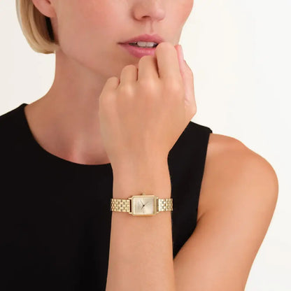 Gouden rechthoekige polshorloge Rosefield Octagon XS Champagne Gold Steel