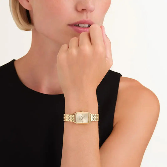 Gouden rechthoekige polshorloge Rosefield Octagon XS Champagne Gold Steel
