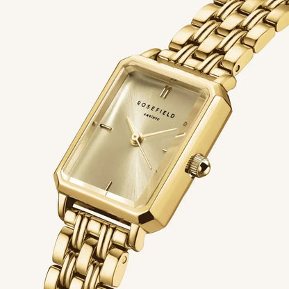 Gouden rechthoekige polshorloge Rosefield Octagon XS Champagne Gold Steel