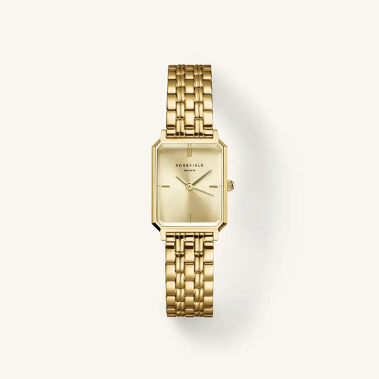 Goldtonen rechthoekige polshorloge Rosefield Octagon XS Champagne Gold Steel