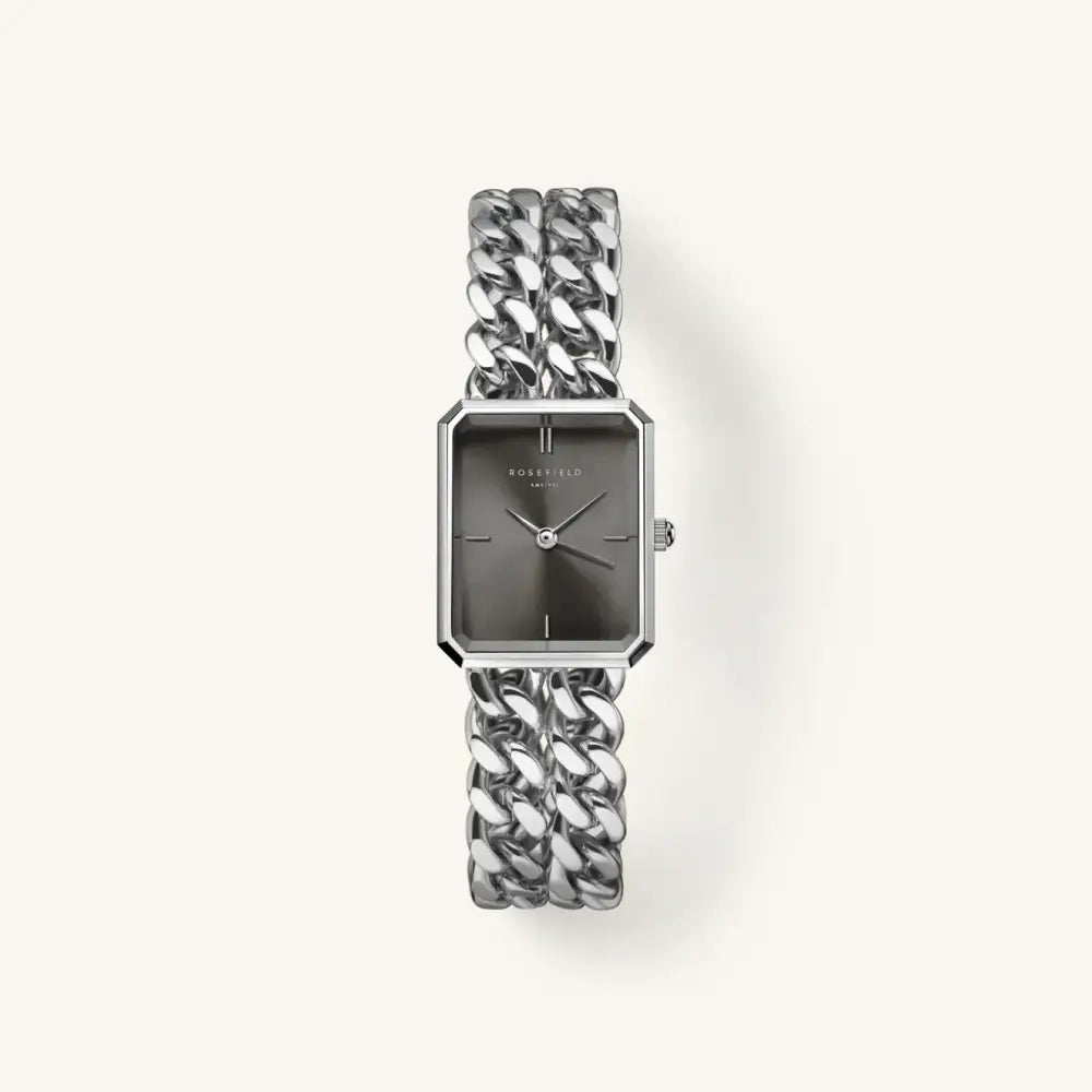 Silver ketting-achtige horloge van Rosefield Octagon XS Double Chain Studio Edition