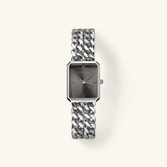 Silver ketting-achtige horloge van Rosefield Octagon XS Double Chain Studio Edition