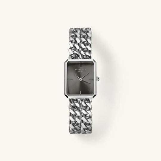 Silver ketting-achtige horloge van Rosefield Octagon XS Double Chain Studio Edition
