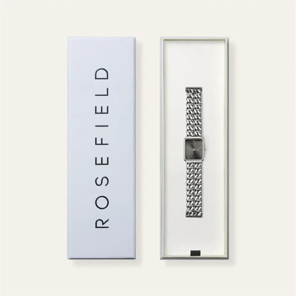 Zilveren Watch in Doos voor Rosefield Octagon XS Double Chain Studio Edition Grey Silver