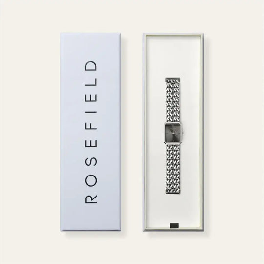 Zilveren Watch in Doos voor Rosefield Octagon XS Double Chain Studio Edition Grey Silver