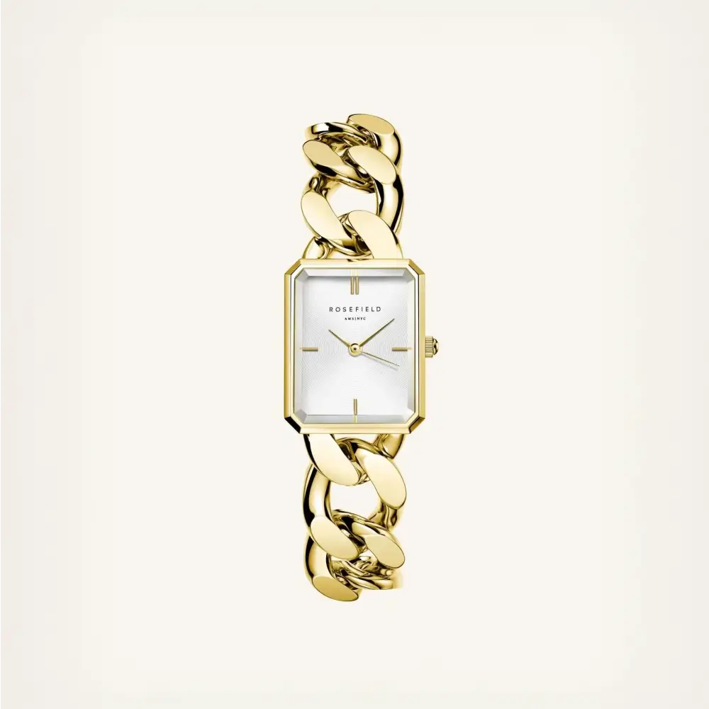 Rosefield Studio Octagon dameshorloge met gold plate en verstelbare platte kinketting