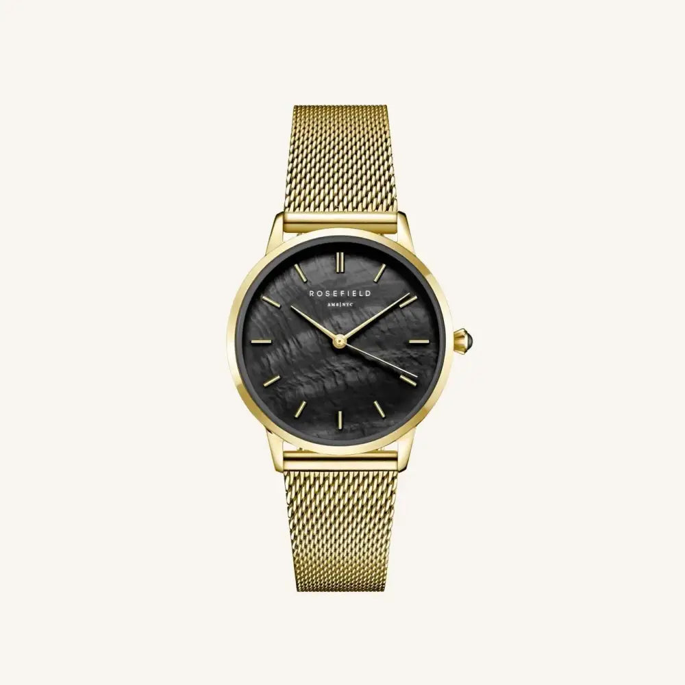 Gold-tone Rosefield Pearl Edit Mesh horloge met zwart marmerachtig gezicht
