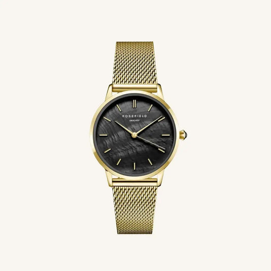 Gold-tone Rosefield Pearl Edit Mesh horloge met zwart marmerachtig gezicht