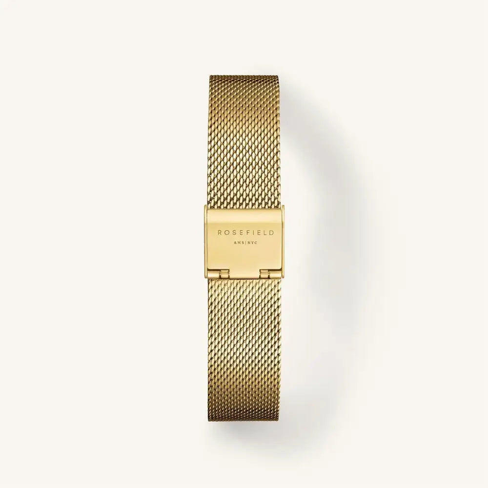 Goldkleurige metalen horlogeband van Rosefield Pearl Edit Mesh voor elegante stijl