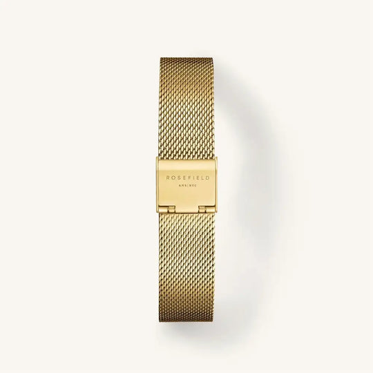 Goldkleurige metalen horlogeband van Rosefield Pearl Edit Mesh voor elegante stijl