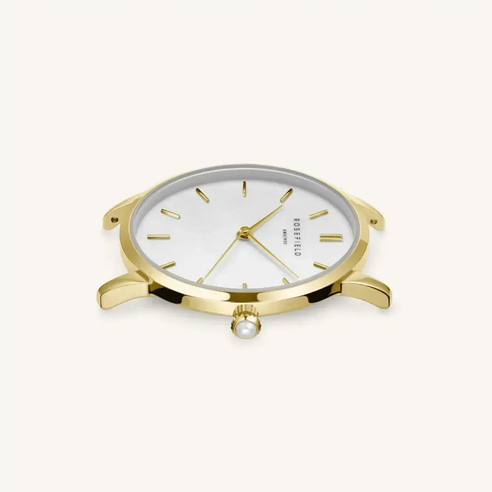 Rosefield Pearl Edit goudkleurige mesh-band horloge met witte parelmoer wijzerplaat