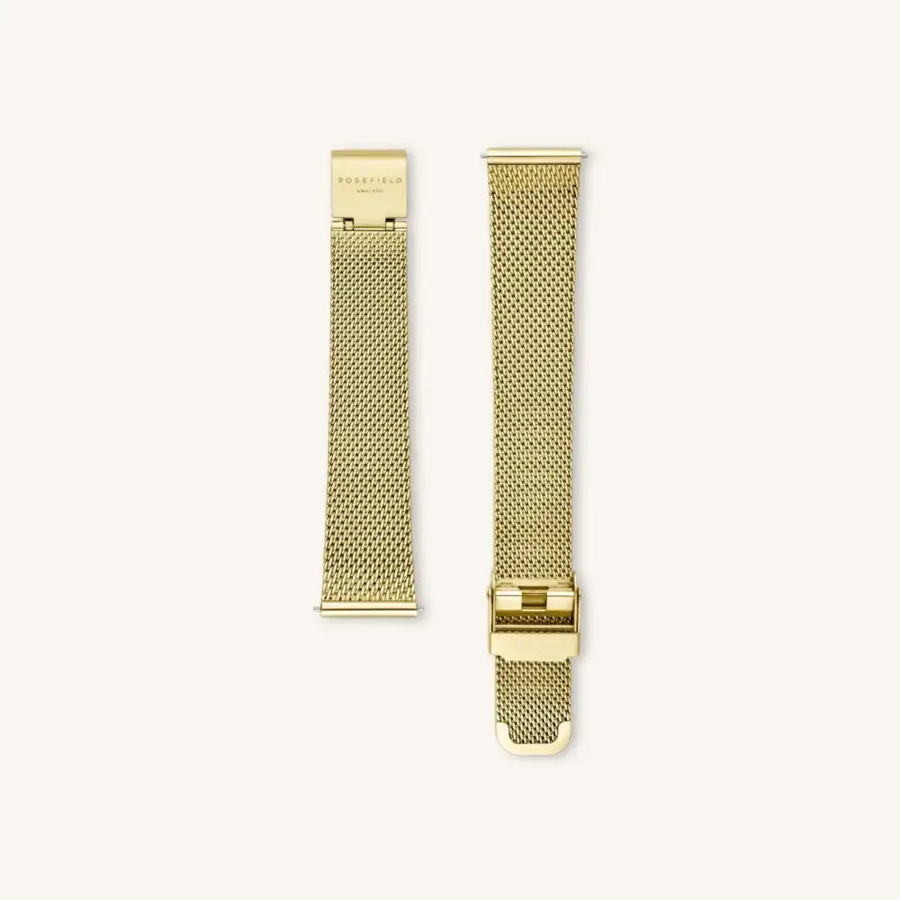 Rosefield Pearl Edit goudkleurige mesh-band met witte parelmoer voor elegante stijl