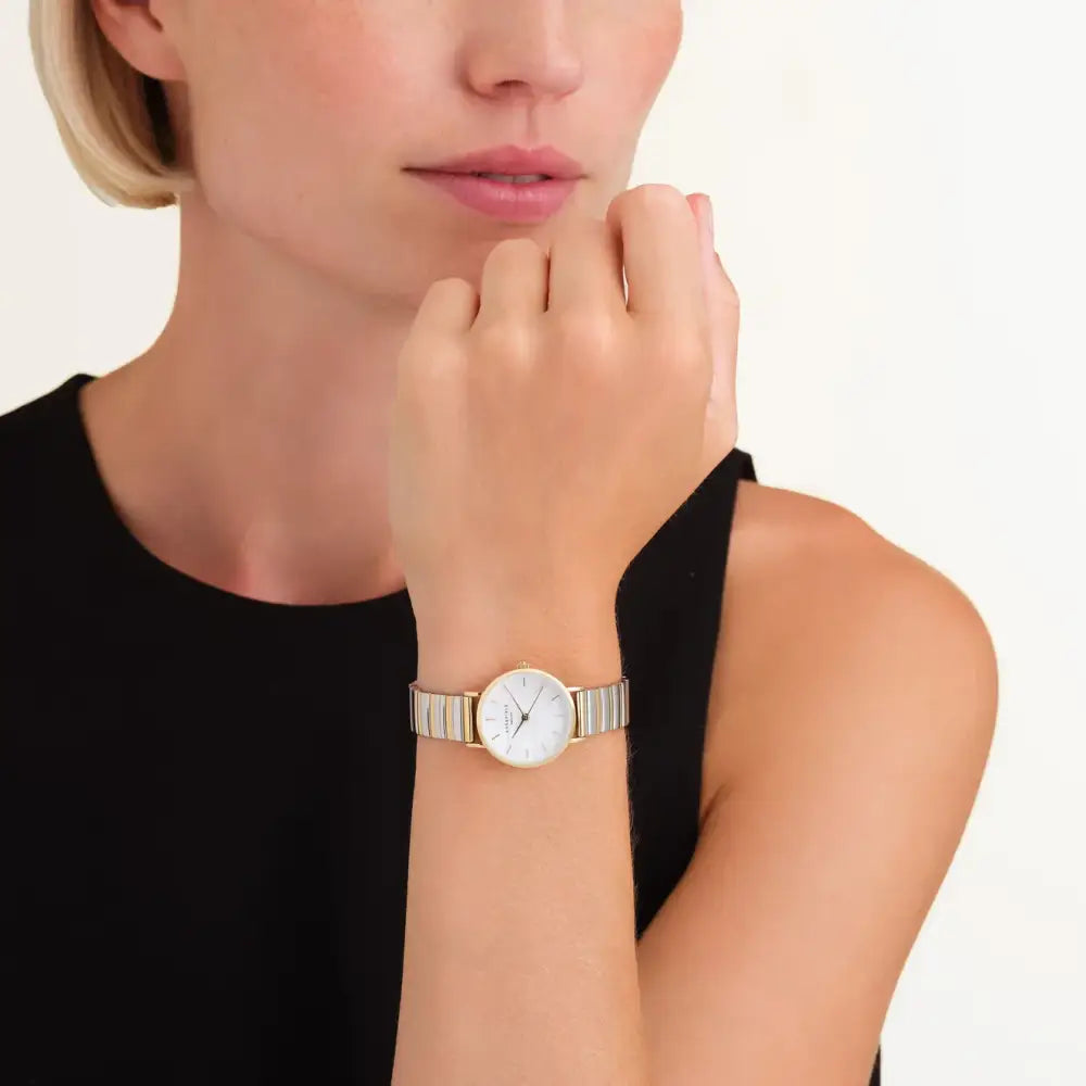 Rosefield Small Edit Wit horloge met goud en zilveren band, stijlvolle small edit white