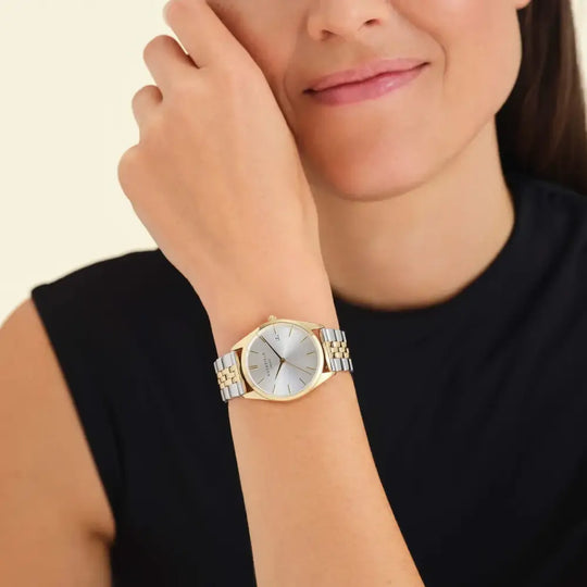 Twee-tonen polshorloge Rosefield The Ace Silver Sunray Silver Gold Duo
