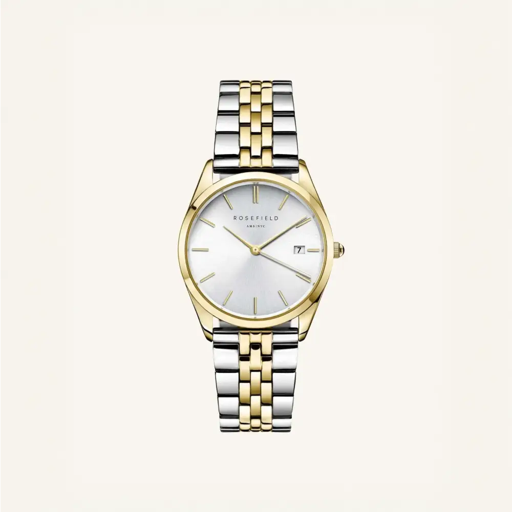 Two-tone metale polshorloge Rosefield The Ace Silver Sunray Silver Gold Duo