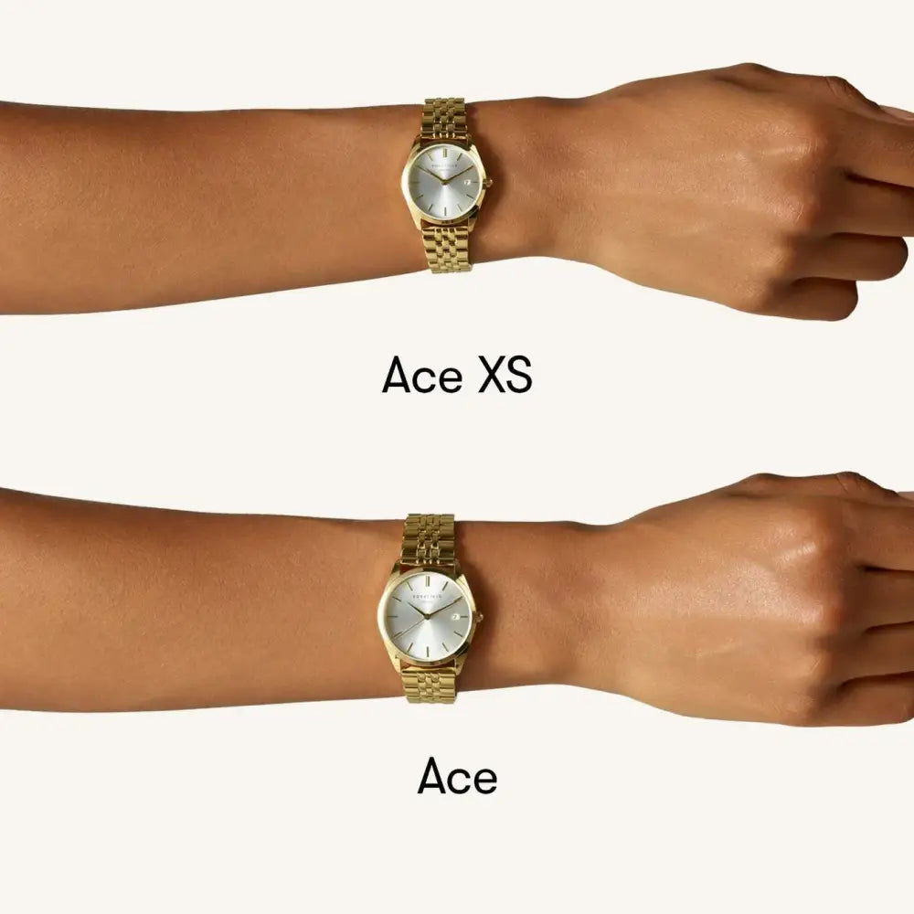 Gouden polshorloges op armen, Rosefield The Ace XS Silver Sunray Steel Silver