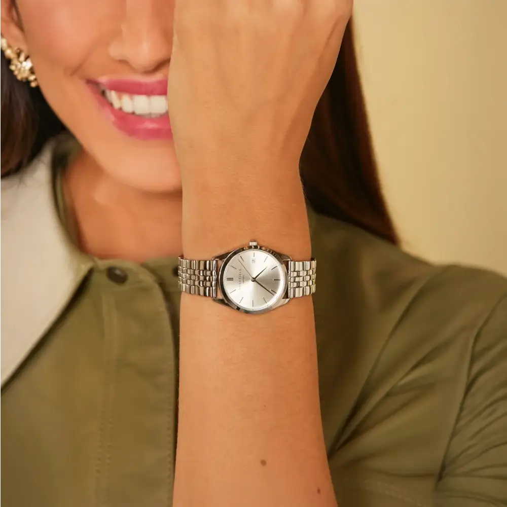 Zilveren Rosefield The Ace XS Silver Sunray Steel horloge met metalen band