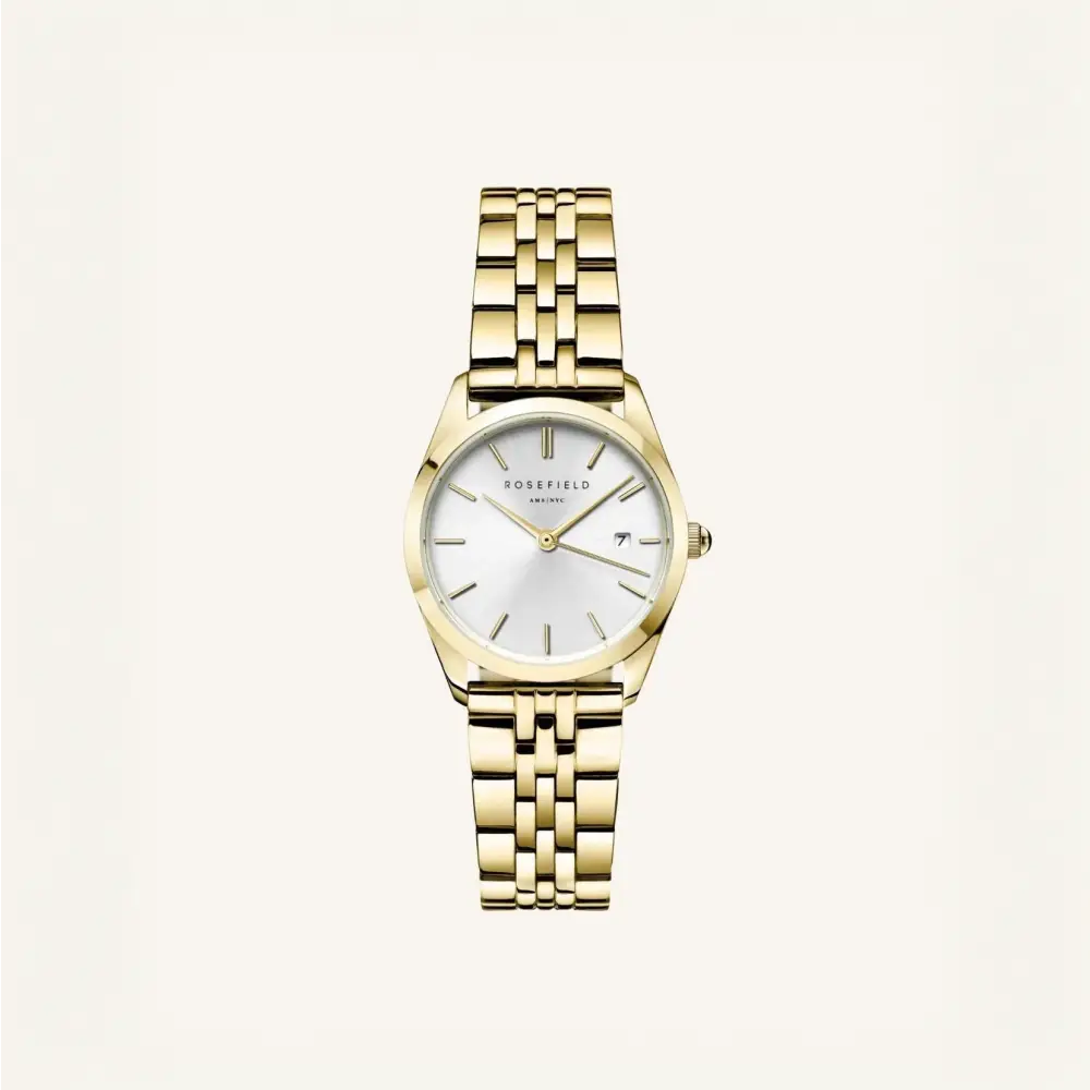 Gold-toned Metal Wristwatch Rosefield The Ace XS Silver Sunray Steel Gold