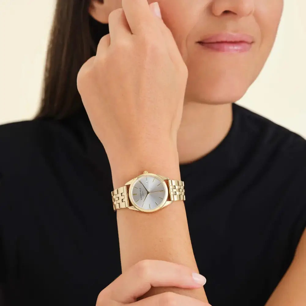 Gold horloge met grijze wijzerplaat voor Rosefield The Ace XS Silver