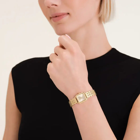 Gold-toned Rectangular Horloge van The Boxelle Merk voor Sieraden en Accessoires