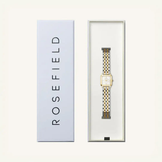 Gold en zilveren horloge in een boxelle duotone sieradenbox voor stijl en verfijning