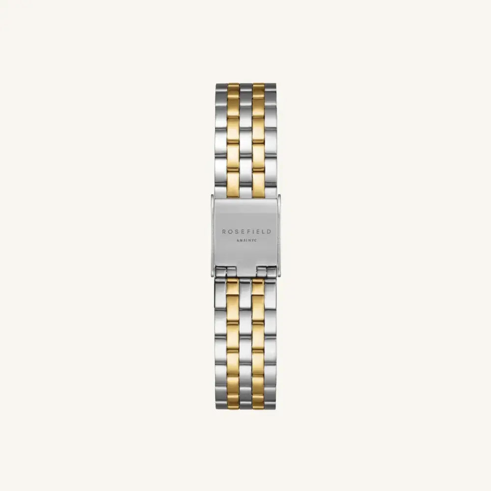 Two-tone metalen horlogeband van Rosefield The Boxelle Duotone Steel Strap als sieraden