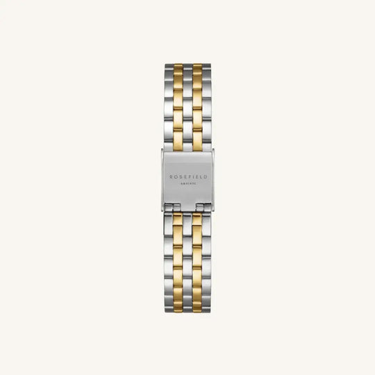 Two-tone metalen horlogeband van Rosefield The Boxelle Duotone Steel Strap als sieraden