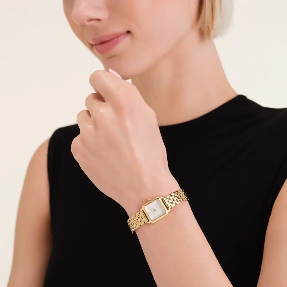 Gold horloge met witte wijzerplaat van The Boxelle merk voor elegante sieraden | Sieraden