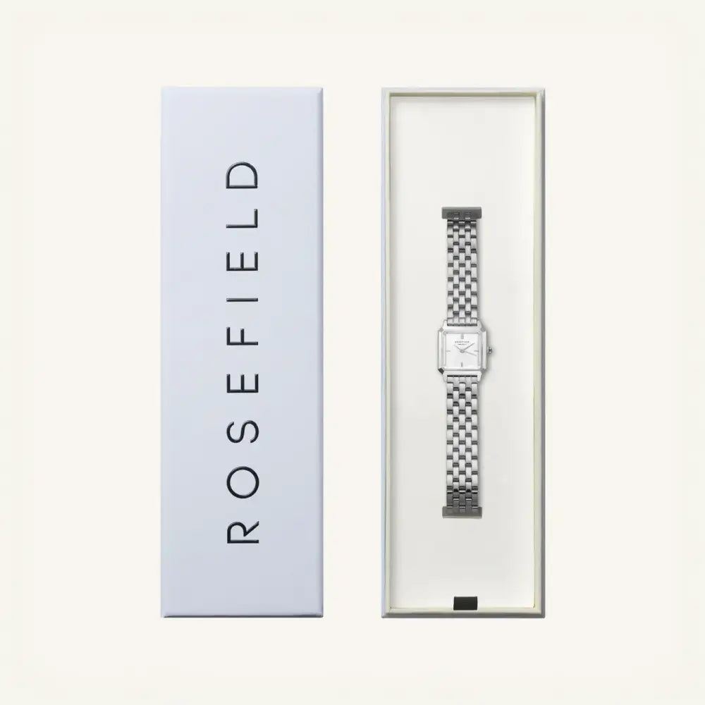 Rosefield The Boxelle zilveren horloge in witte doos, perfect als sieraden van het merk