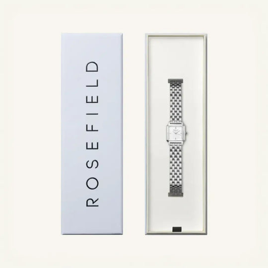 Rosefield The Boxelle zilveren horloge in witte doos, perfect als sieraden van het merk