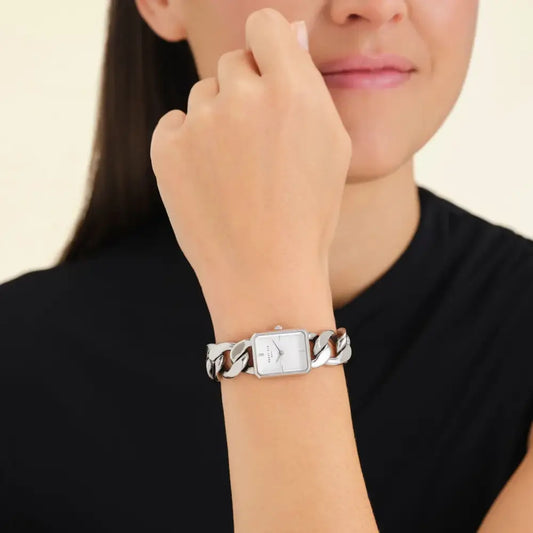 Zilveren kettingstijl horloge Rosefield The Octagon XS Studio Edition
