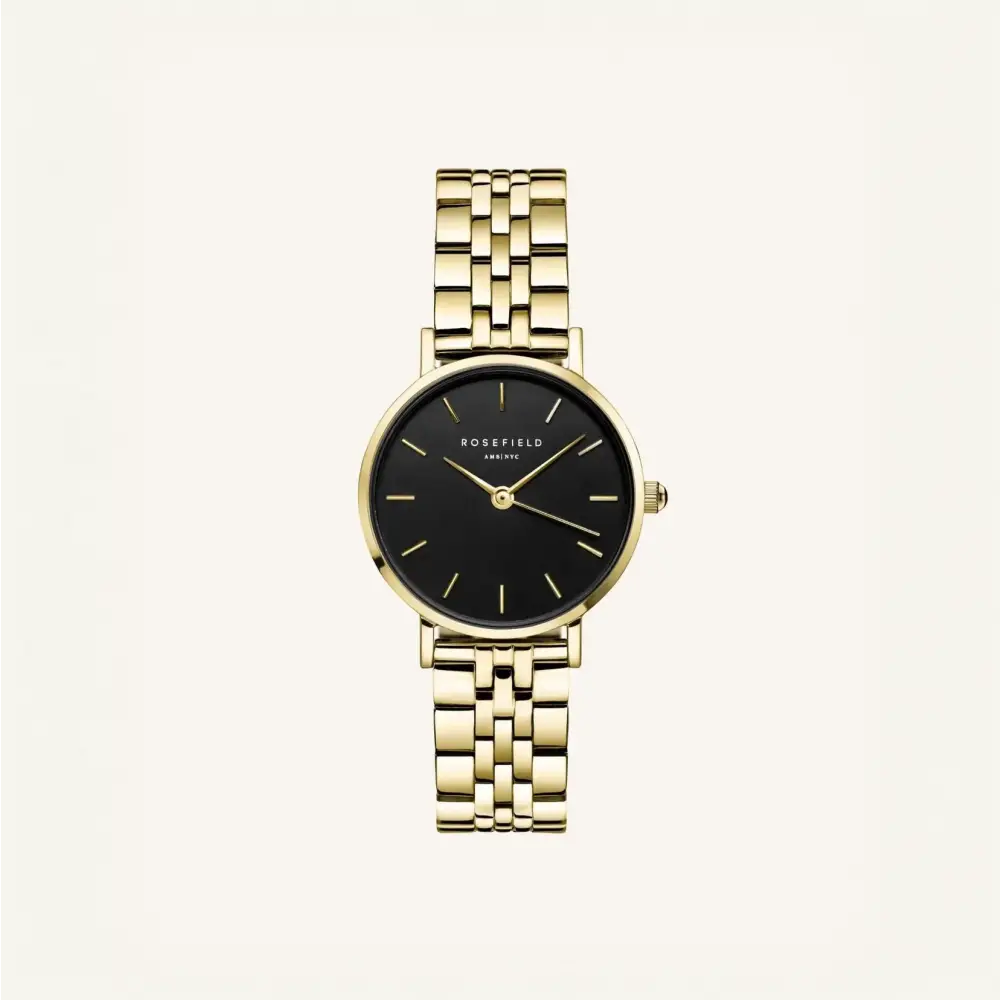 Gold-tone polshorloge met zwart gezicht uit Rosefield The Small Edit Black Steel Gold