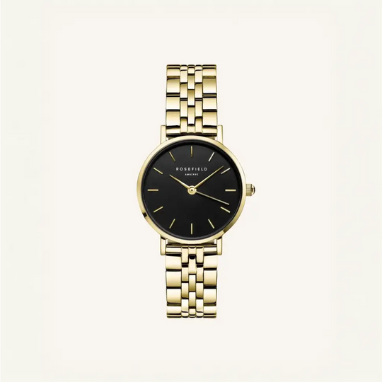 Gold-tone polshorloge met zwart gezicht uit Rosefield The Small Edit Black Steel Gold