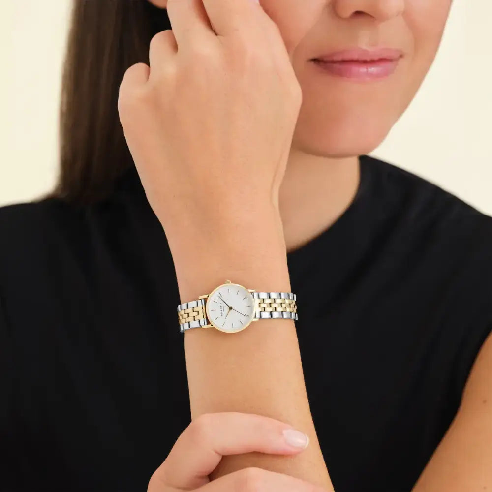 Twee-kleurige Rosefield The Small Edit White Steel Silver Gold Duo horloge