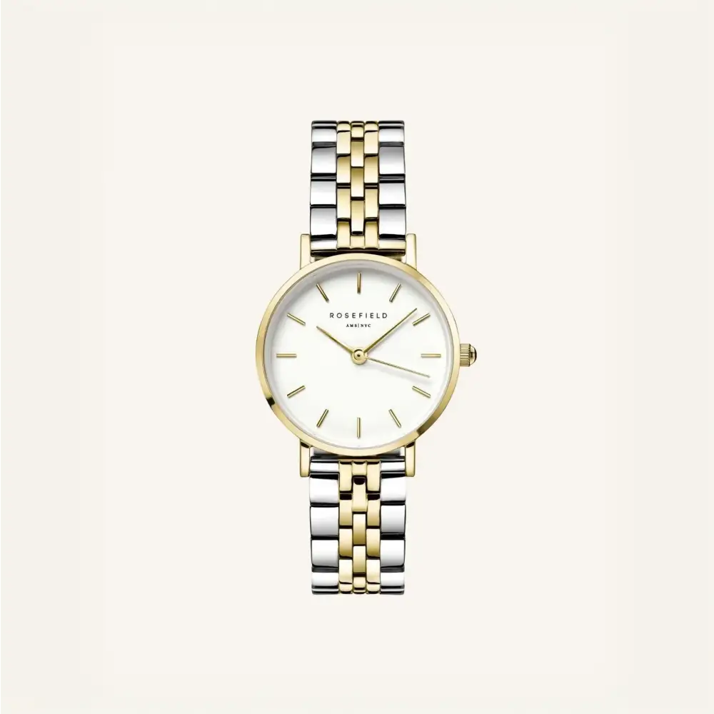 Gold en zilveren polshorloge van Rosefield The Small Edit White Steel Silver Gold Duo